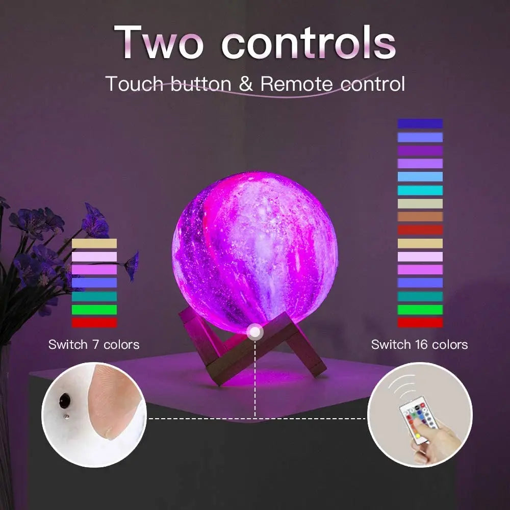 LED 3D Star Moon Light: 16-Color Galaxy Lamp for Kids